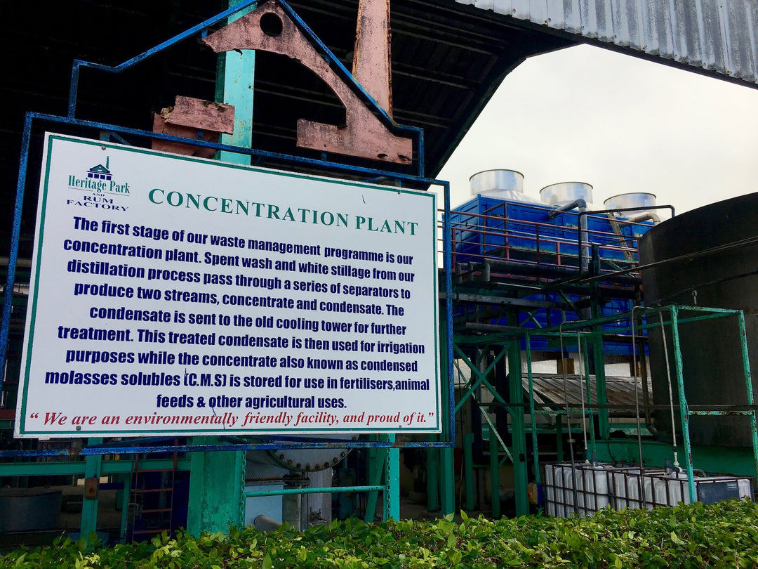 Image of waste management at Foursquare Distillery and sign describing how this environmentally friendly process takes place